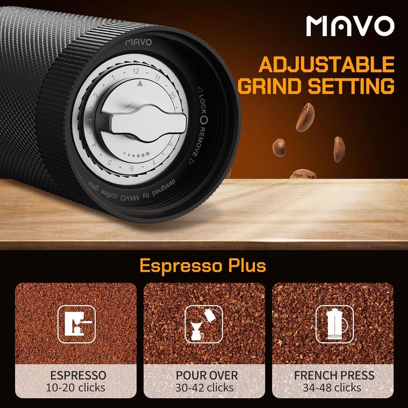MAVO Manual Coffee Grinder, Wizard Hand Coffee Grinder, Capacity 25g with CNC Stainless Steel Hexagonal Conical Burr, Adjustable Setting, Burr Coffee Bean Grinder for French Press, Pour Over, Black - Image 4
